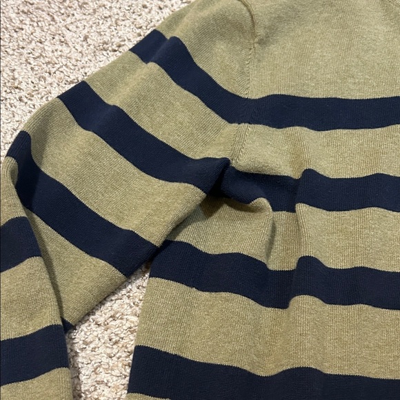 Tommy Hilfiger Men's Olive and Navy Striped Crewneck Sweater - Picture 4 of 6